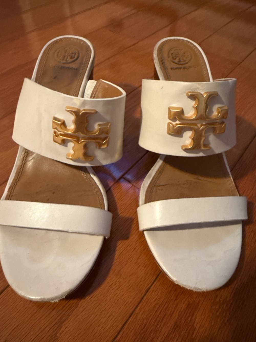 Tory Burch white and gold sandals